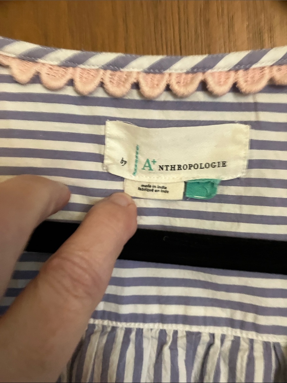 Anthropology A+ Striped V-Neck Embroidered Women's Top - Blue & White - Picture 2 of 5